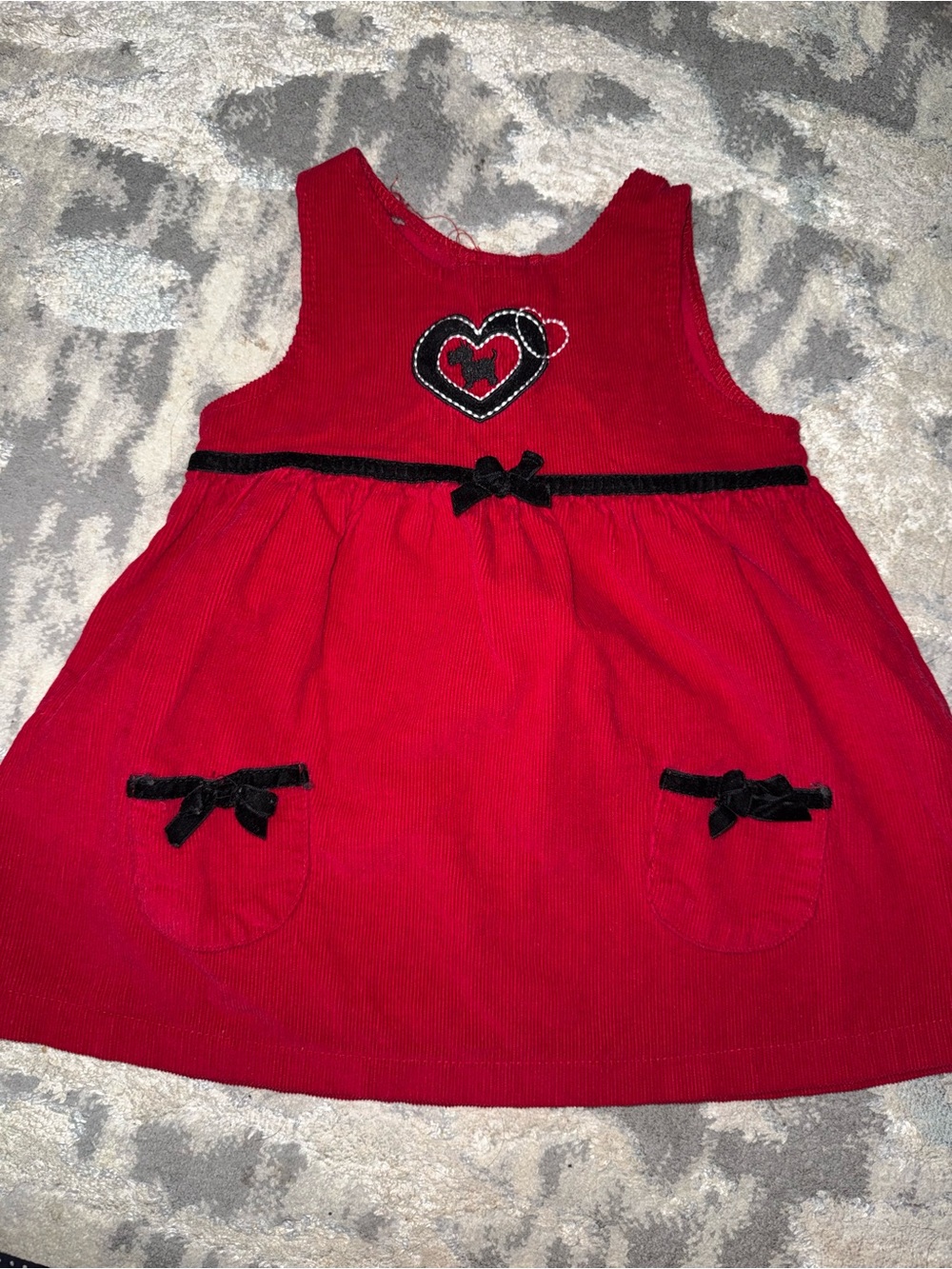 Red Corduroy Baby Dress with Black Trim
